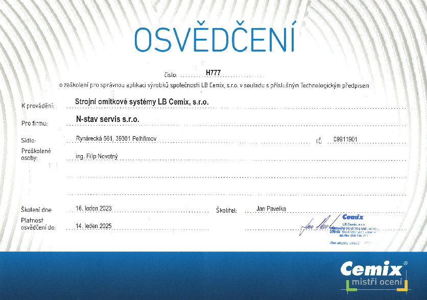 Thumbnail certifikát omítkové systémy Cemix